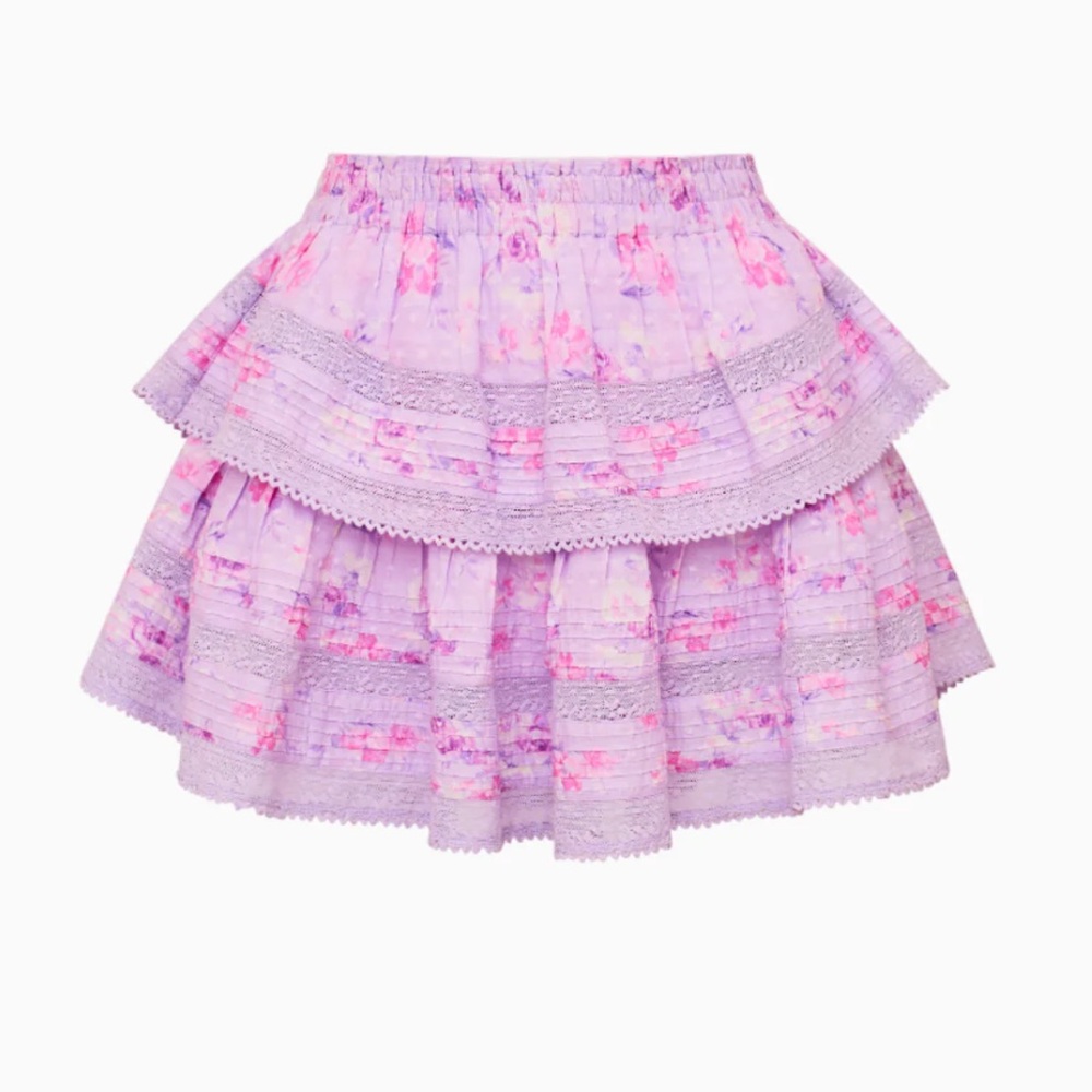 LOVESHACKFANCY Ruffle Mini Heirloom Print Skirt Hibiscus size xs
